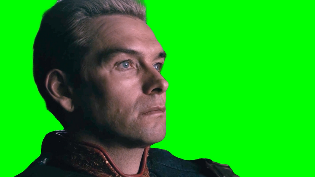 Homelander watching a movie with blank face and staring meme (Green Screen)