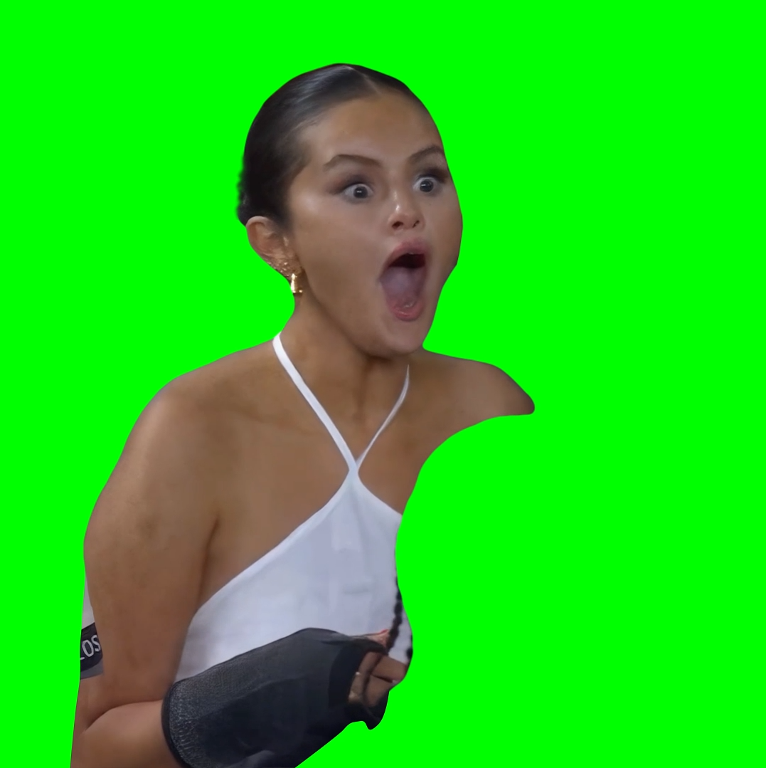 Selena Gomez Shocked Face Reaction meme (Green Screen) – CreatorSet