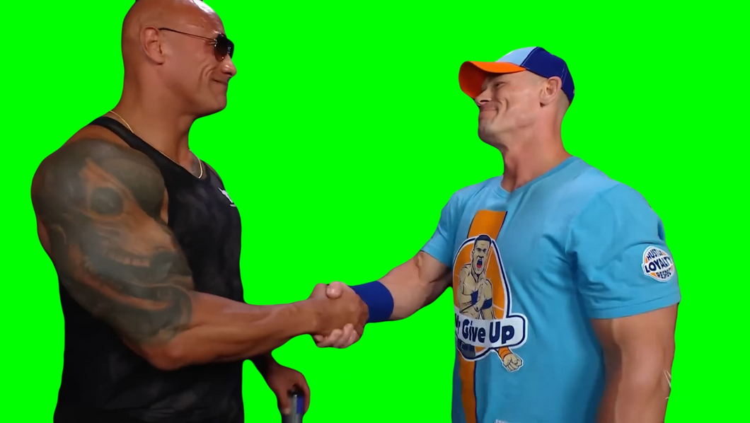 The Rock and John Cena Hugging Each Other WWE meme (Green Screen)