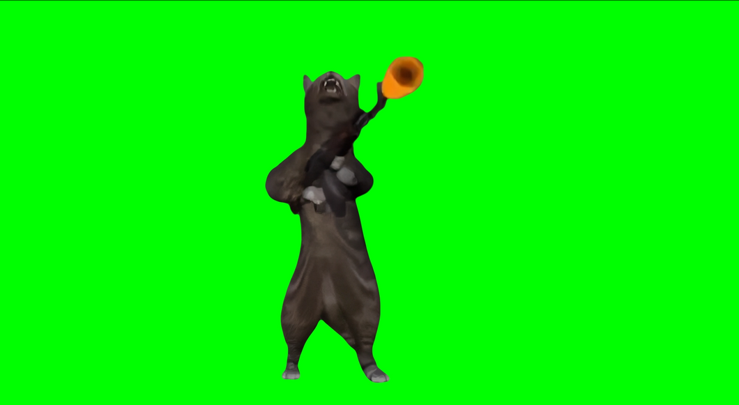 Cat Shooting AK-47 meme (Green Screen)