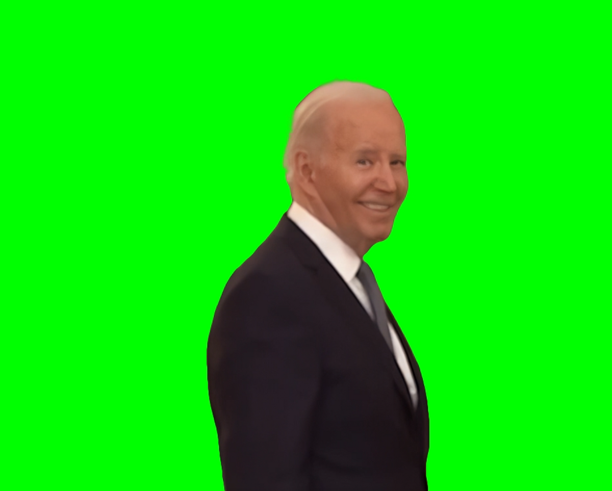 Joe Biden Walking Away Evil Smile meme (Green Screen) – CreatorSet