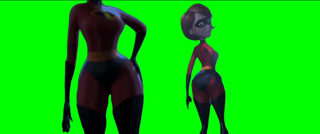 Elastigirl Looking At Her Butt meme - The Incredibles (Green Screen)