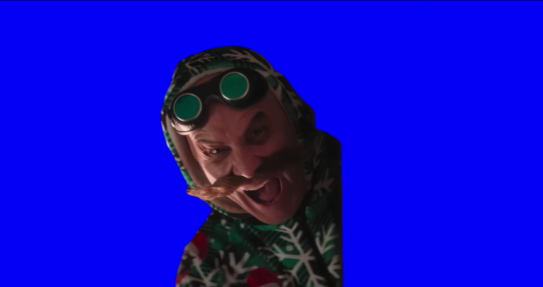 Doctor Eggman jumping on Santa Claus meme - Sonic the Hedgehog 3 movie (Blue Screen) (Green Screen)