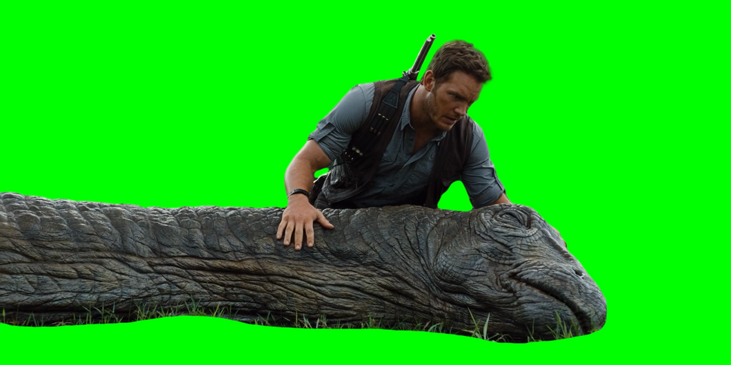 Chris Pratt holding the head of a Dinosaur meme - Jurassic World (Green Screen)