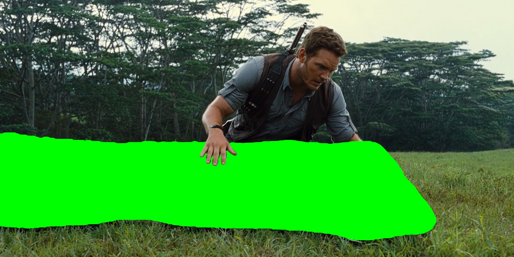 Chris Pratt holding the head of a Dinosaur meme V2 - Jurassic World movie (Green Screen)