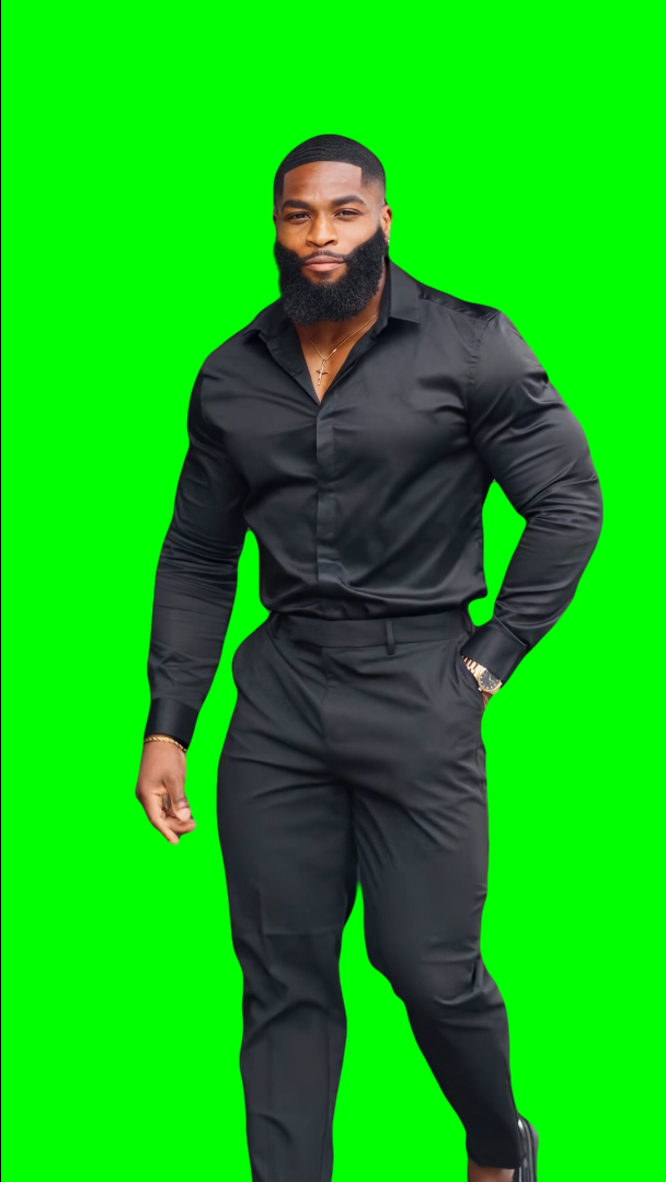 Black Guy walking and wearing a Black Suit meme (Green Screen)