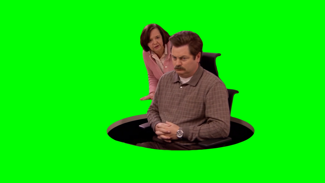 Ron Swanson rotating and ignoring meme - Parks and Recreation (Green Screen)