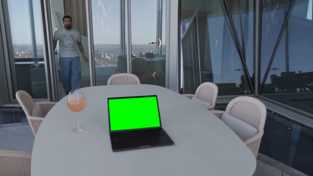 Drake throwing a Slipper at the Drone meme V2 (Green Screen)