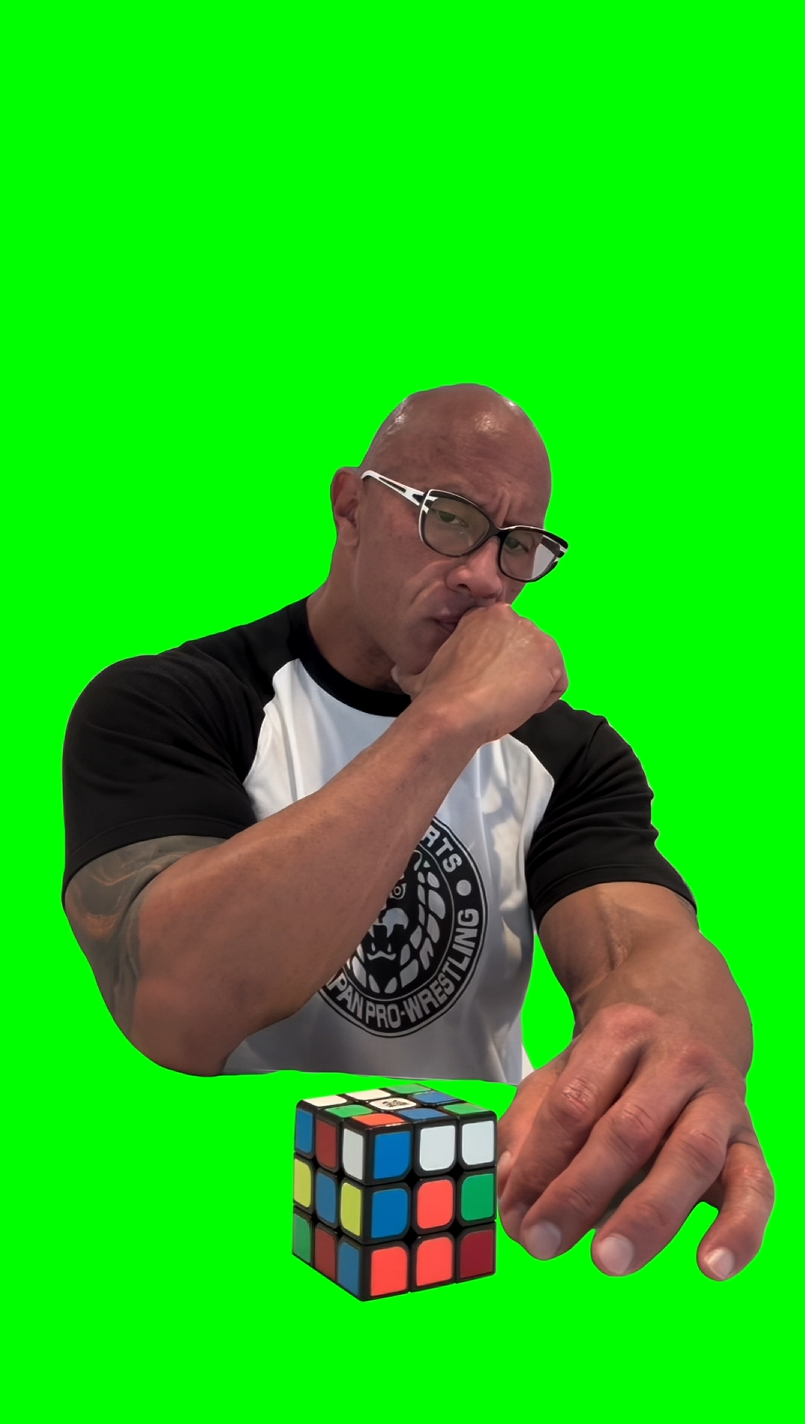 The Rock Thinking and Solving Rubik's Cube meme (Green Screen)