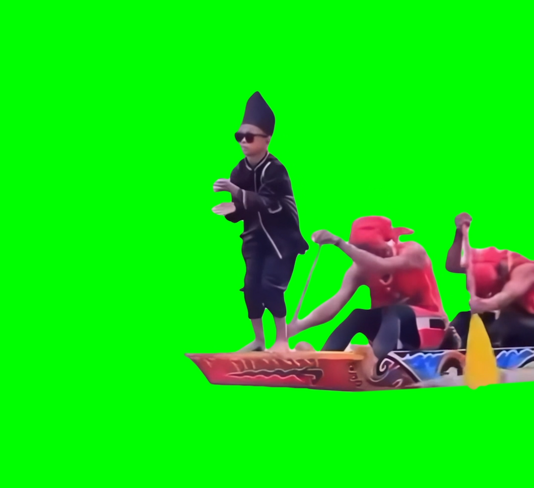 Aura Farming Kid on Boat meme (Green Screen)