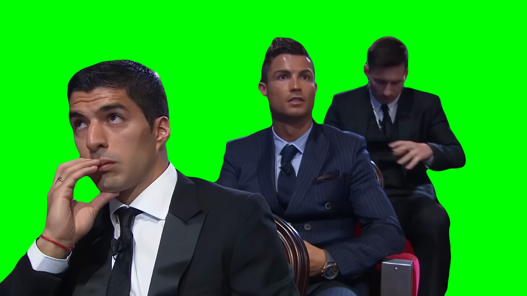 Ronaldo, Messi and Suaréz Getting Up meme (Green Screen)