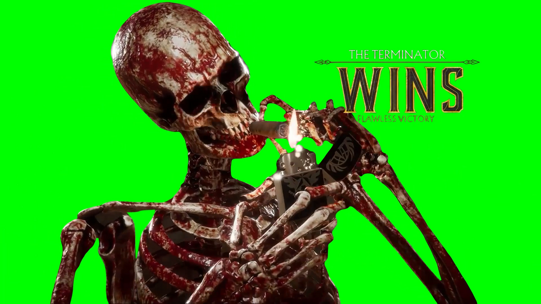 Skeleton Smoking Cigar meme - MK11 Terminator Wins (Green Screen)