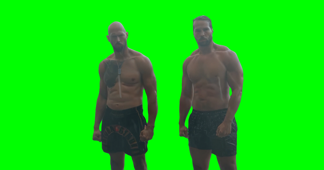 Andrew Tate and Tristan Tate Aura Farming in the Rain meme  (Green Screen)