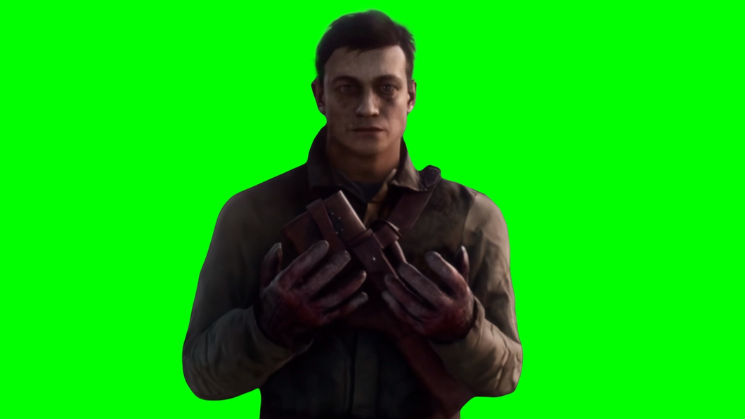 Soldier Staring At His Hands Battlefield 1 meme (Green Screen)