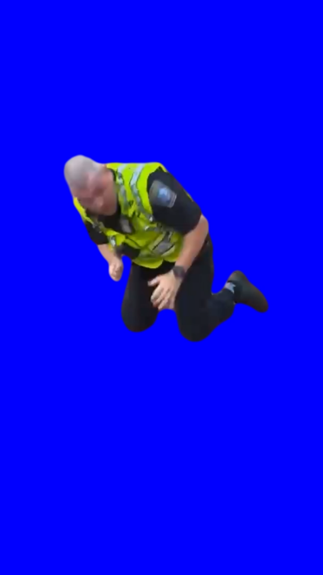 Boston Cop Falling Down Slide meme (Blue Screen) (Green Screen)