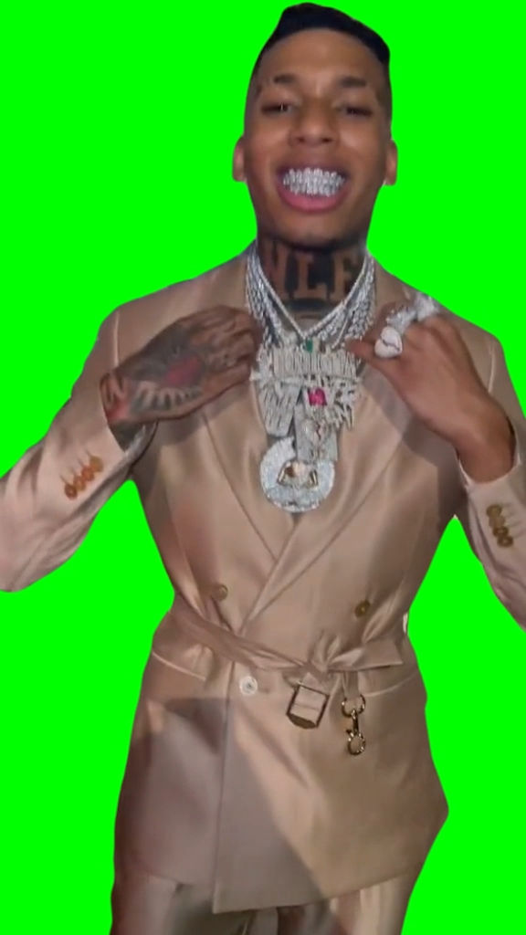 NLE Choppa Iced Out wearing suit and diamond jewelry (Green Screen)