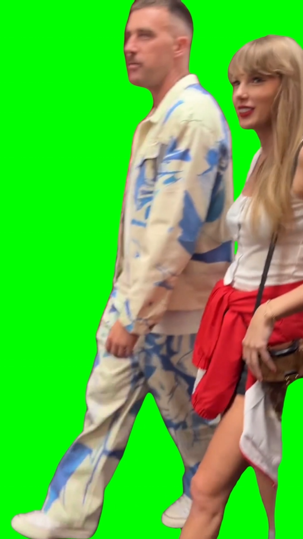 Taylor Swift and Travis Kelce walking together (Green Screen)