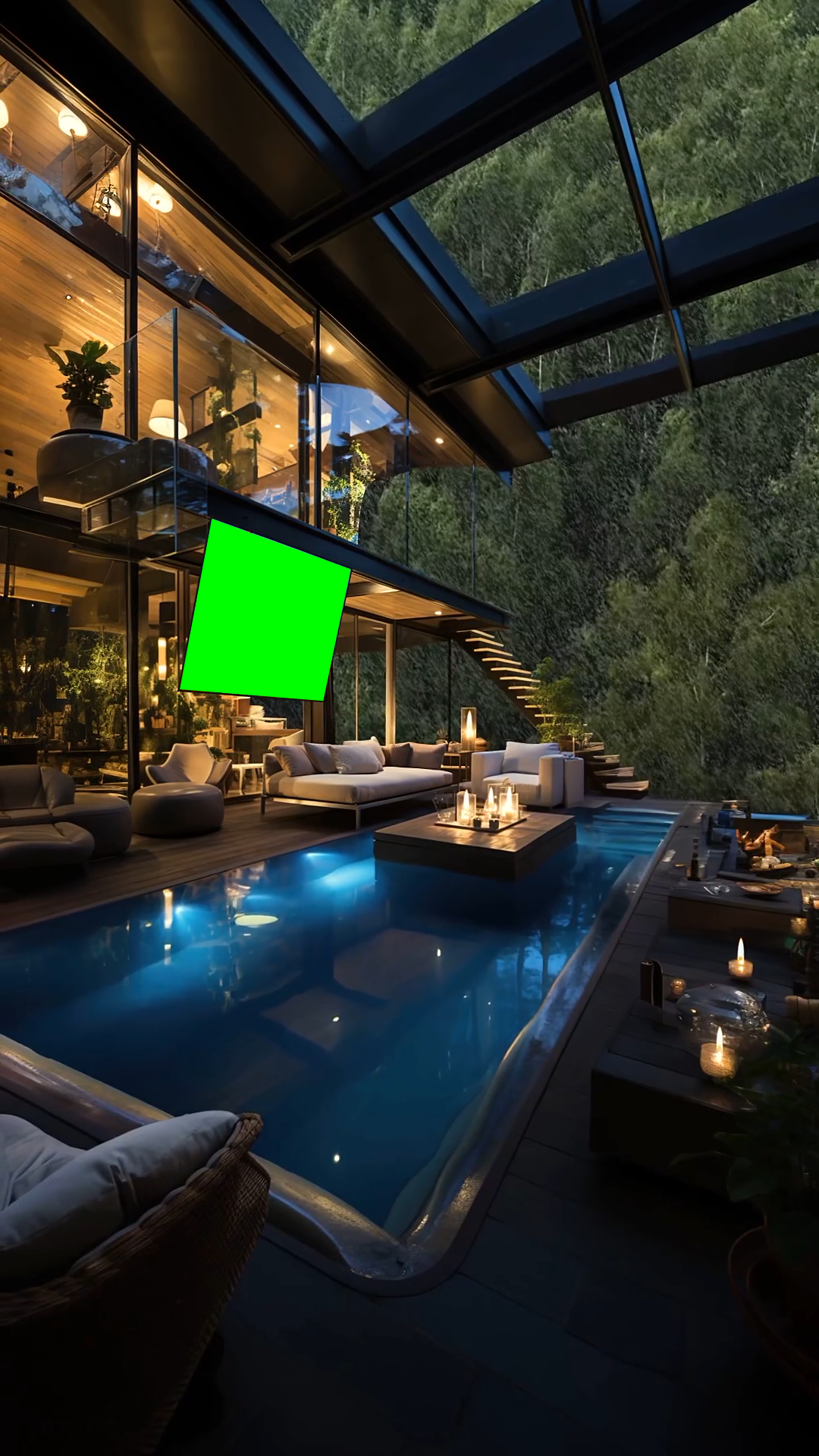 TV Screen inside Swimming Pool Living Room (Green Screen)