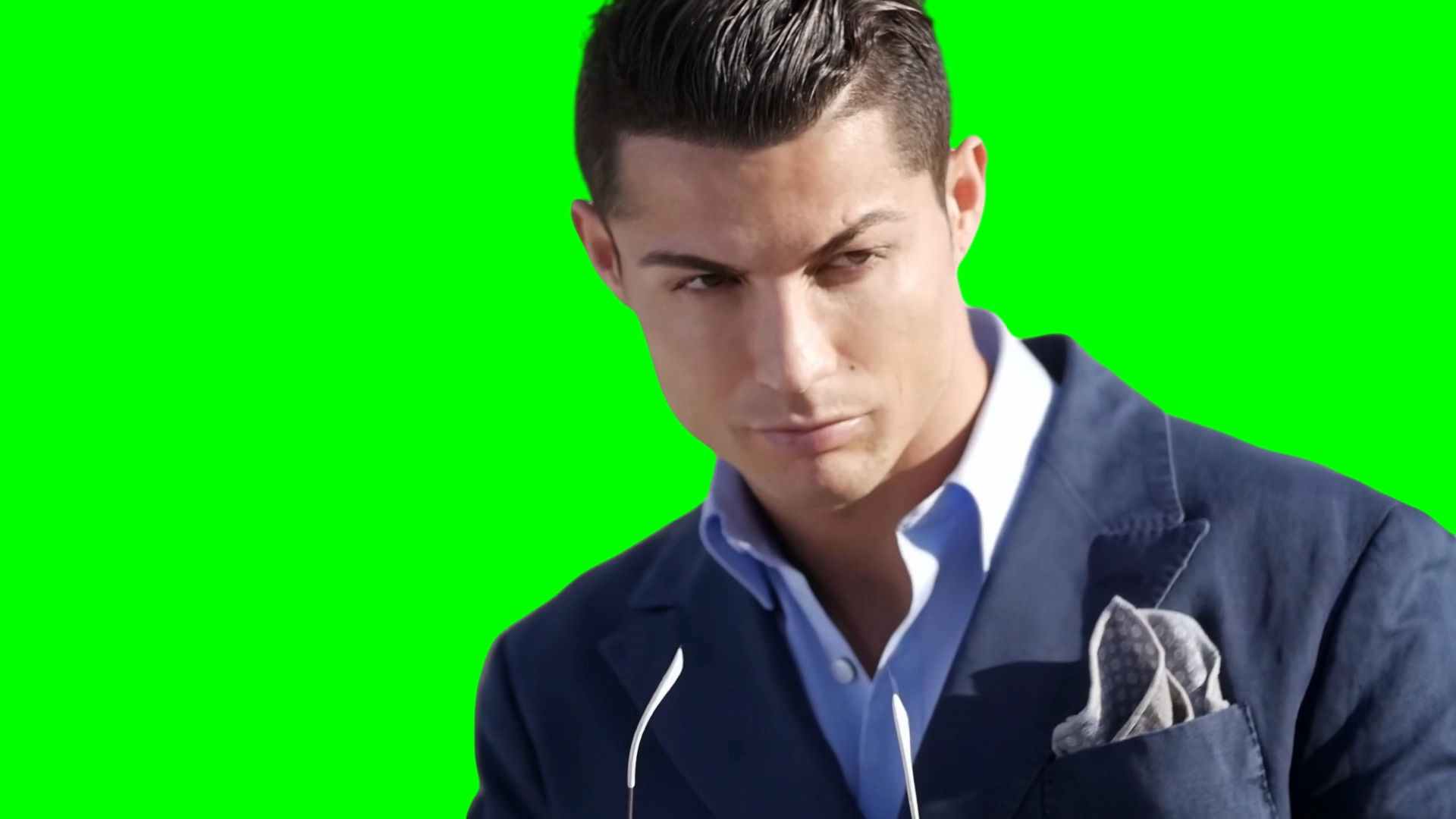 Cristiano Ronaldo wearing a suit and taking sunglasses off meme (Green Screen)
