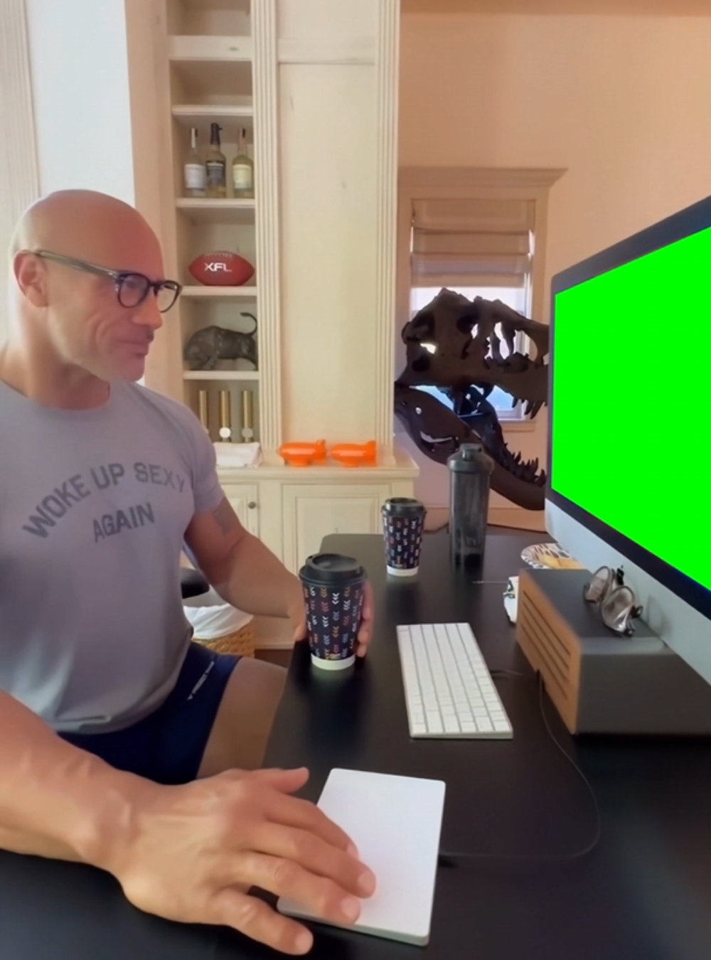 The Rock laughing at computer screen (Green Screen)