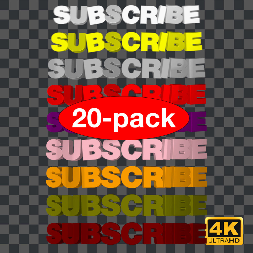 3D Subscribe Text Animation (20-Color-Pack)