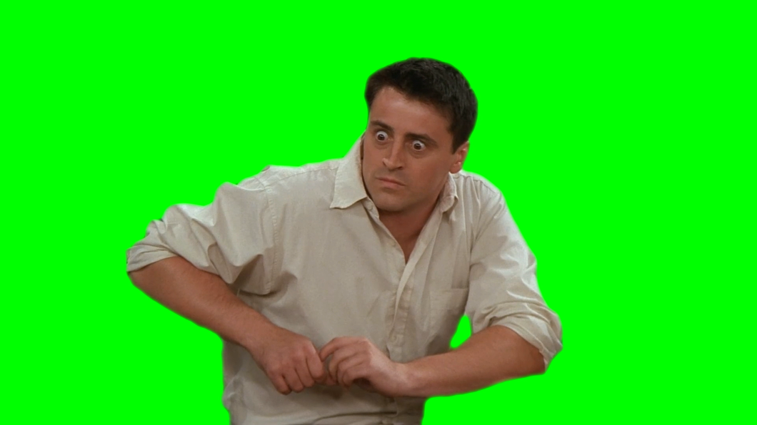 Friends - Surprised Joey Tribbiani Shocked Face Reaction Meme (Green Screen)