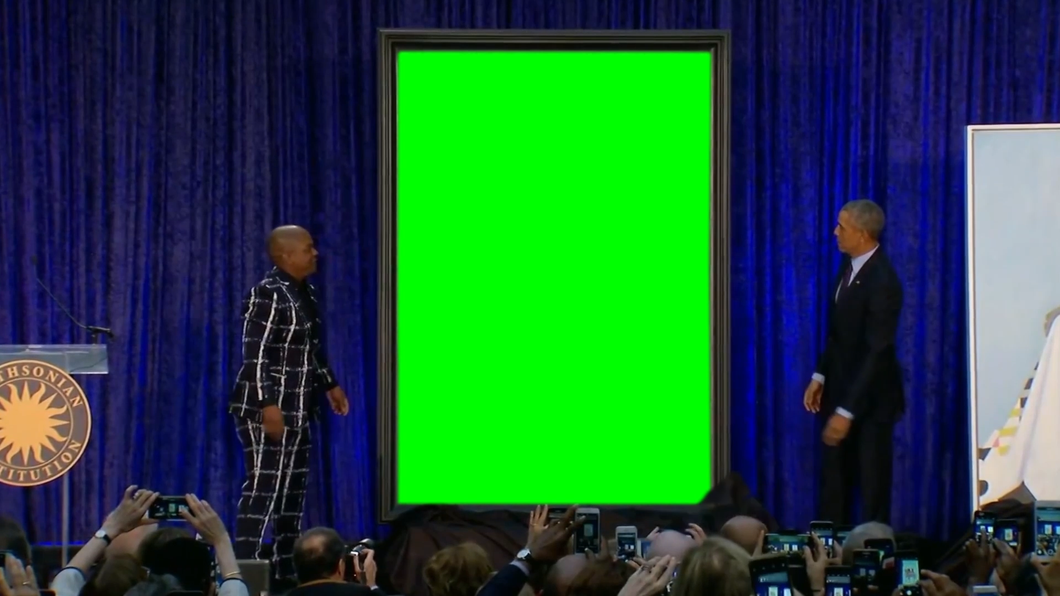 Barack Obama's Portrait Painting Reveal Meme (Green Screen)