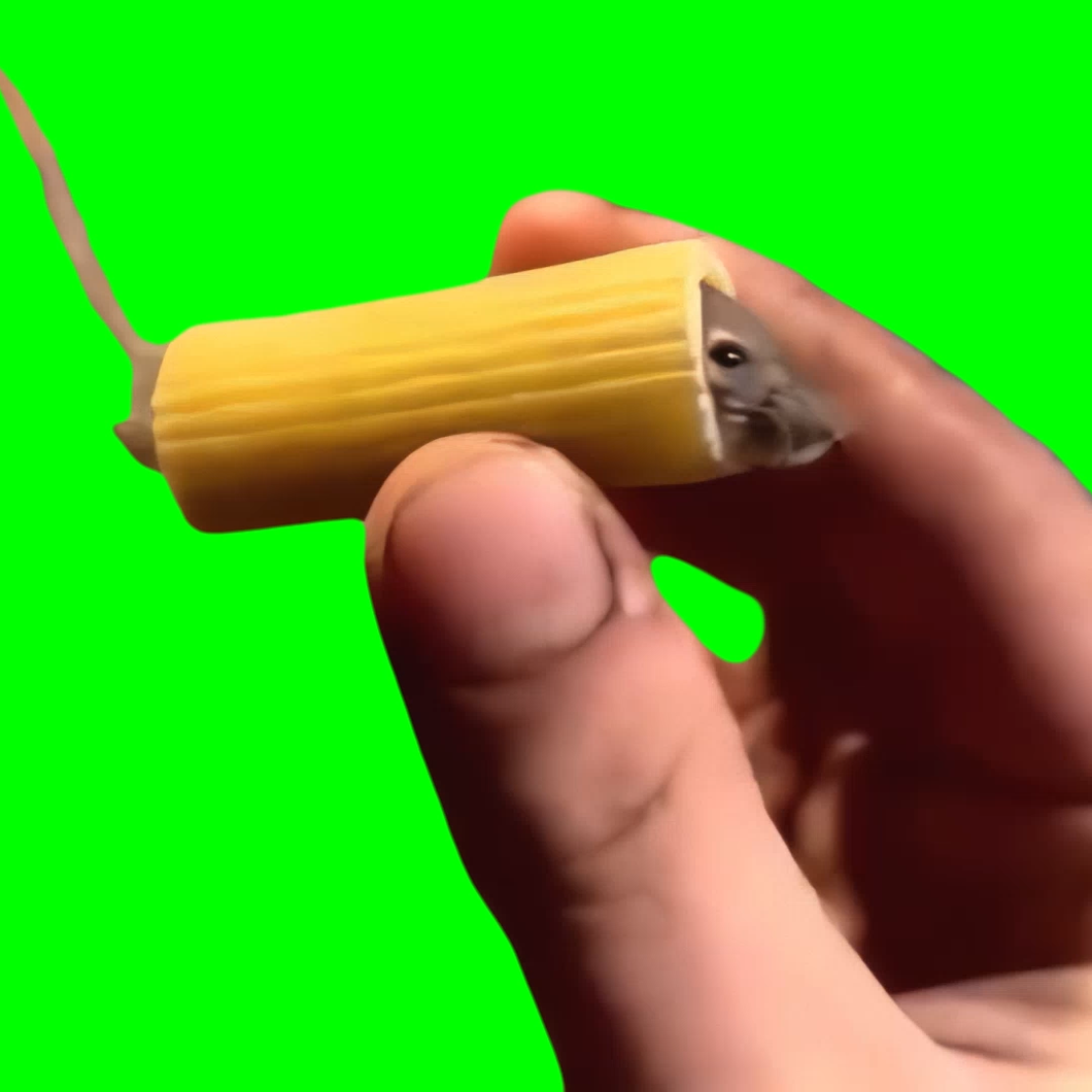 Mouse stuck in pasta (Green Screen)