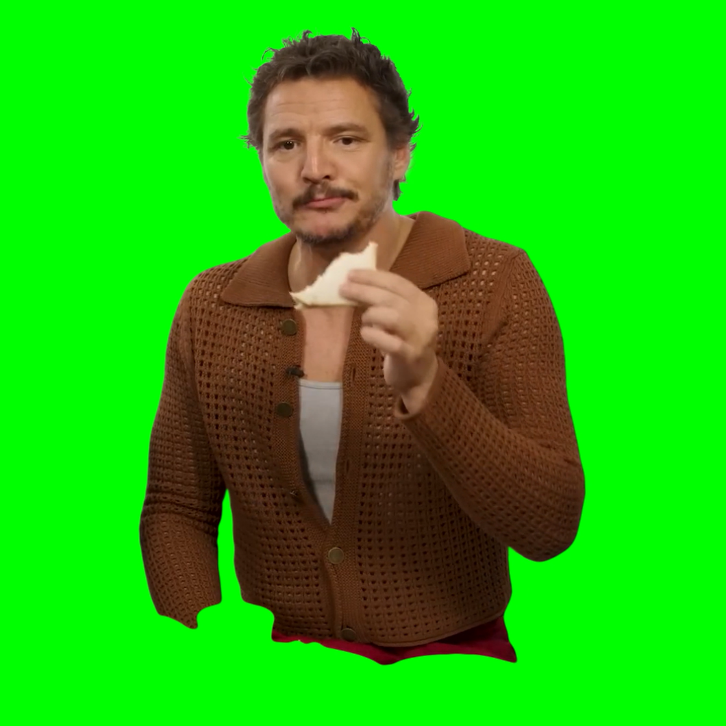 Pedro Pascal eating Sandwich Meme (Green Screen)